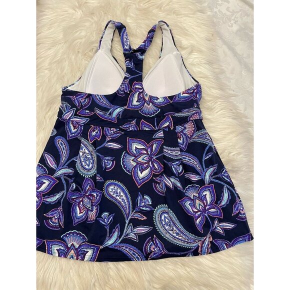 Lands End Size 6 Blue Purple Floral‎ Racerback Tankini Top Swim Suit Slimming - Picture 2 of 7